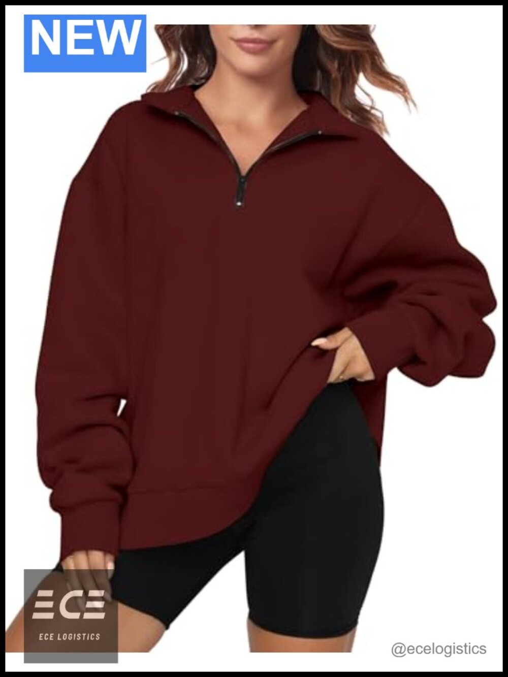 Womens Oversized Half Zip Fleece Sweatshirt Cotton Polyester Pullover